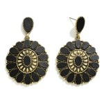 Wholesale western Teardrop earring Black Wood Gold Metal Accents long Circular D
