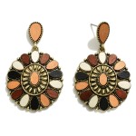 Wholesale western Teardrop earring Multi colored Wood Gold Metal Accents long Ci