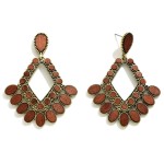 Wholesale dark Brown Colored Wood Metal Diamond Statement Earring L