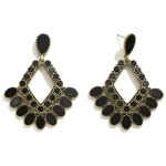 Wholesale black Colored Wood Metal Diamond Statement Earring L