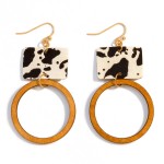 Wholesale animal Print Leather Wood Circle Drop Earrings L