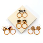 Wholesale animal Print Leather Wood Circle Drop Earrings L