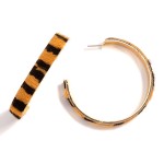 Animal Print Leather and Gold Tone Statement Hoop Earrings

- Approximately 2.25" Diameter