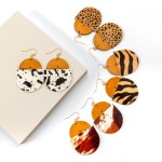 Wholesale animal Print Leather Wooden Oval Drop Earrings L