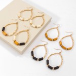 Wholesale gold Wood Beaded Teardrop Earrings L