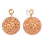 Wholesale gold Flower Wood Circle Drop Earrings L