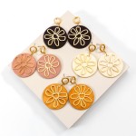 Wholesale gold Flower Wood Circle Drop Earrings L