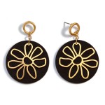 Wholesale gold Flower Wood Circle Drop Earrings L