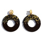 Wholesale gold Metallic Filigree Print Leather Wood Circle Drop Earrings L