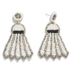 Seed Bead Badminton Birdie Drop Earrings Featuring Rhinestone Accents.

- Approximately 2.5" L