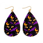 Teardrop Leather Halloween Earrings with Bats/Cat Eyes

- Approximately 2.5" L
- Lightweight Material 