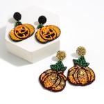 Statement Seed Bead Jack-o'-Lantern Drop Earrings

- Approximately 2" L