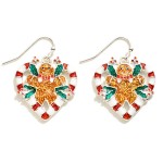 Wholesale glitter Gingerbread Man Candy Cane Drop Earrings L