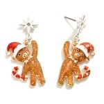 Wholesale glitter Gingerbread Man Drop Earrings Star Accents L