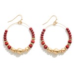 Wholesale wood Gold Beaded Drop Hoop Earrings Diameter