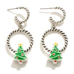 Wholesale twisted Silver Huggie Hoop Drop Earrings Enamel Christmas Tree Charms