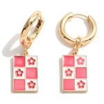 Wholesale huggie Hoop Earrings Enamel Checkered Flower Charms L