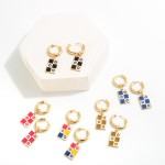 Wholesale huggie Hoop Earrings Enamel Checkered Flower Charms L