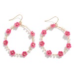 Beaded Flower Hoop Drop Earrings.

- Approximately 2.5" L