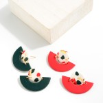 Circular Clay Christmas Drop Earrings Featuring Gold Leaf Accent 

- Approximately 1" L
- Ultralight Weight 