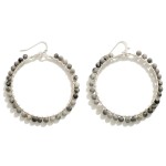 Silver Tone Hoop Earring With Semi-Precious Stone Beaded Accent

- Approximately 2" Diameter 
