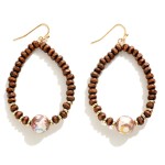 Wholesale wood Beaded Teardrop Earrings Marbled Accent Bead L