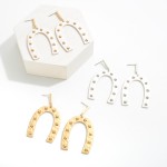 Studded Metal Arch Drop Earrings.

- Approximately 2.25" L