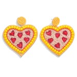 Seed Beaded Heart Drop Earrings With Heart Animal Print Details

- Approximately 2.5" L