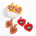 Wholesale seed Beaded Heart Drop Earrings Heart Animal Print Details L