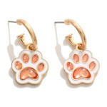 Wholesale gold Drop Hoop Earring Enamel Glitter Resin Paw Print Charm L