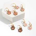 Gold Tone Drop Hoop Earring With Enamel And Glitter Resin Paw Print Charm 

- Approximately 1" L