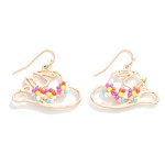 Wholesale gold Cowboy Hat Drop Earrings Beaded Flower Accents L