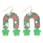 Acetate Snowflake Print Christmas Garland Arch Drop Earrings Featuring Glitter Star Accents.

- Approximately 2.5" L