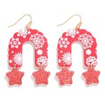 Acetate Snowflake Print Christmas Garland Arch Drop Earrings Featuring Glitter Star Accents.

- Approximately 2.5" L