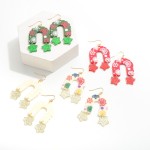 Acetate Snowflake Print Christmas Garland Arch Drop Earrings Featuring Glitter Star Accents.

- Approximately 2.5" L