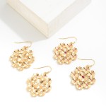 Gold Tone Flower Cluster Drop Earrings Featuring Rhinestone Accents.

- Approximately 1.5" L