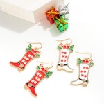 Wholesale rhinestone Glitter Enamel Cowboy Boot Christmas Stocking Drop Earrings