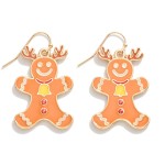 Metal and Enamel Gingerbread Man With Reindeer Antlers Drop Earrings.

- Approximately 1.5" L