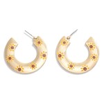 Gold Tone Flat Hoop Earrings With Enameled Flowers

- Approximately 1.5" Diameter