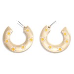 Gold Tone Flat Hoop Earrings With Enameled Flowers

- Approximately 1.5" Diameter