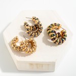 Wholesale rhinestone Studded Ribbed Metal Huggie Hoop Earrings D