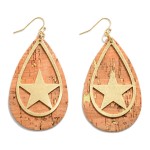 Cork and Gold Tone Star Teardrop Earrings.

- Approximately 3" L