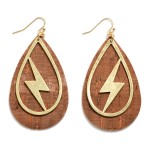 Cork and Gold Tone Lightning Bolt Teardrop Earrings.

- Approximately 3" L