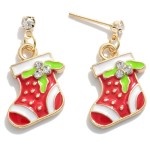 Wholesale dainty Enamel Stocking Drop Earrings Crystal Accents L Made Korea