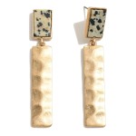 Wholesale stone Drop Earring Hammered Metal Detail L