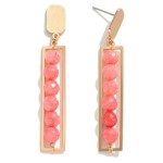 Wholesale gold Bar Drop Earrings Stone Bead Accents L