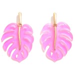 Monstera Resin Drop Earrings With Gold Tone Accent 

- Approximately 2 " L