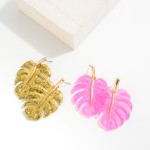 Monstera Resin Drop Earrings With Gold Tone Accent 

- Approximately 2 " L