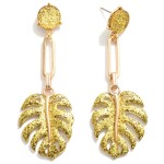 Wholesale resin Monstera Leaf Drop Earring Gold Drop Accent L
