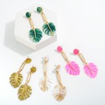 Wholesale resin Monstera Leaf Drop Earring Gold Drop Accent L